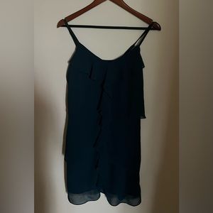 Ruffled Green Spaghetti Strap Mini Dress.